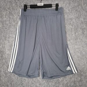 Adidas Men Shorts Large Gray White Drawstring Elastic Waist 3 Stripe 9617A